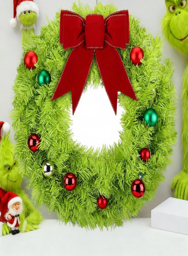 Daifunli 24 Inch Lime Green Christmas Wreath Large Red Bow and Colored Balls Ornaments Artificial Spruce Wreath for Xmas Winter Holiday Front Door Wall Windows Mantle Home Decoration - Image 5